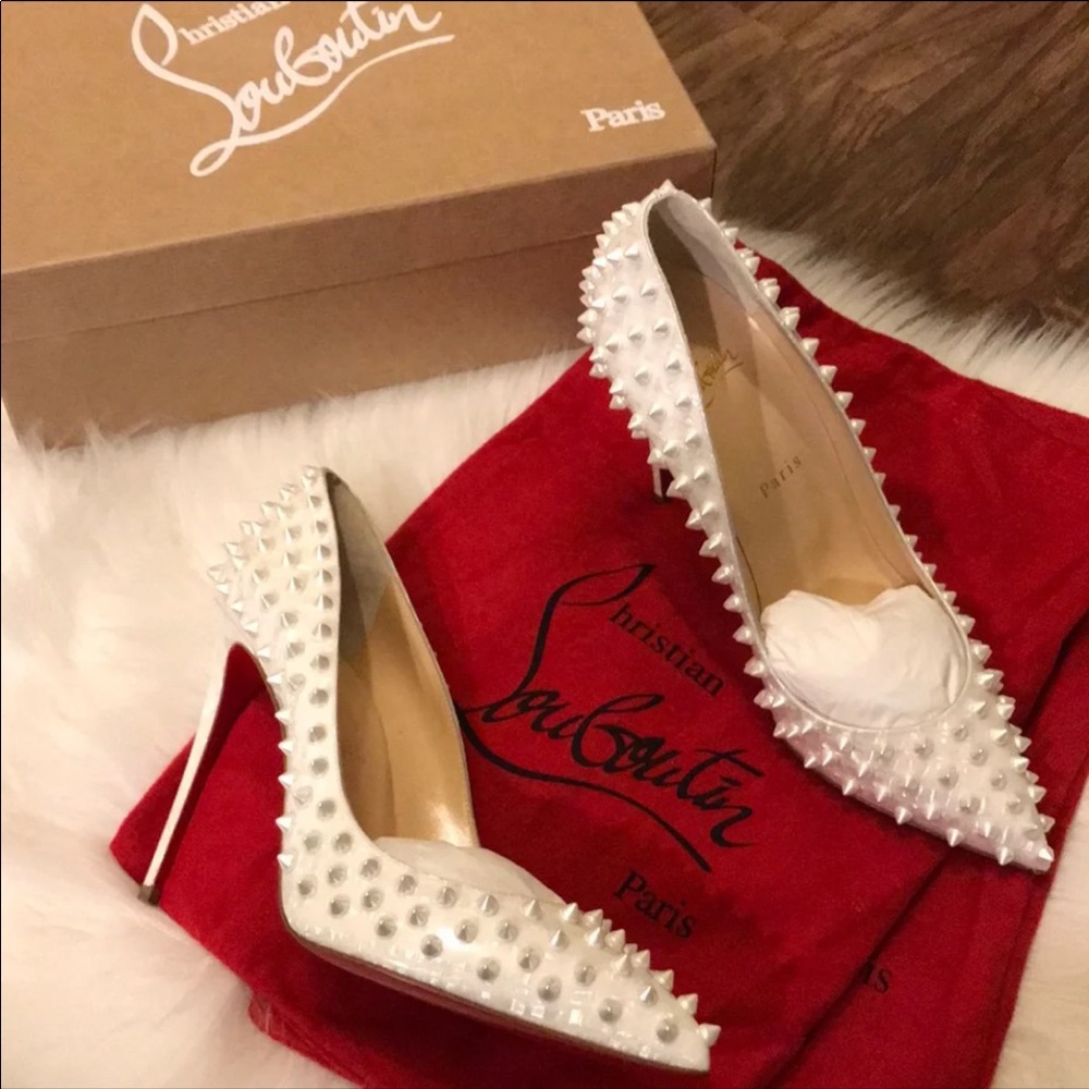 $1300 Christian Louboutin White Spikes